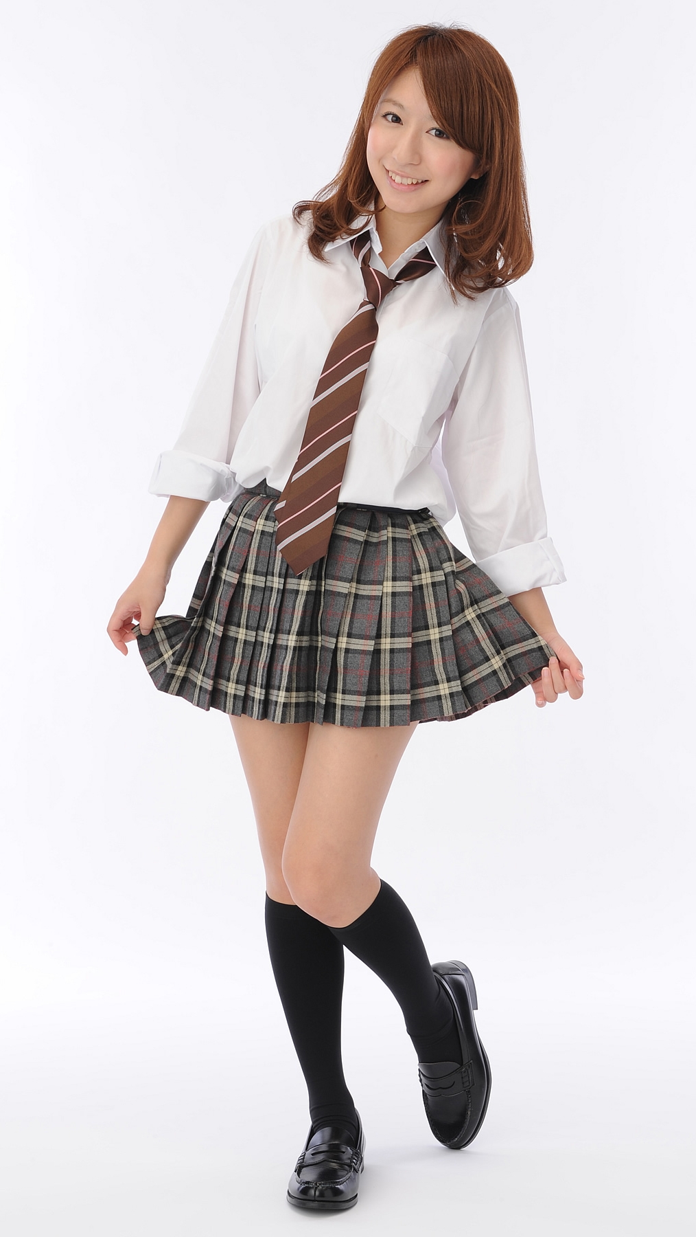 Redhead Asian Schoolgirl wearing Black Long Socks and Black Shoes